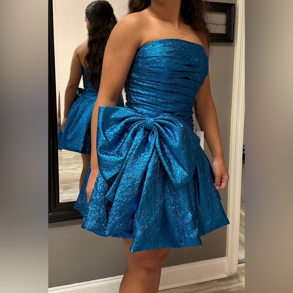 Sherri Hill Blue Strapless Prom Dress